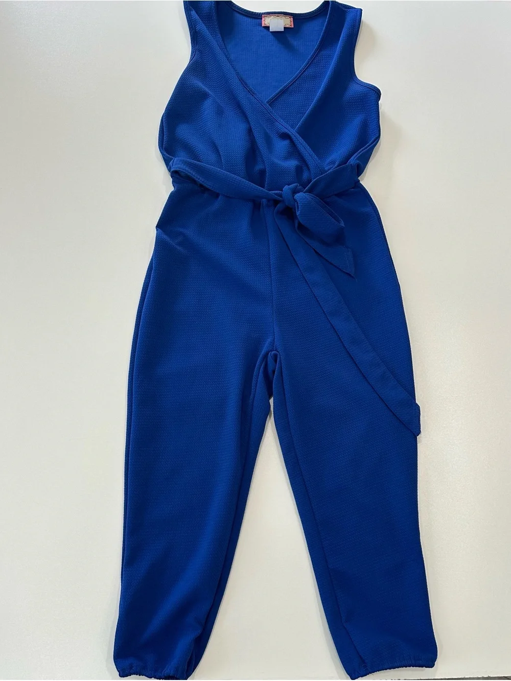 Sleeveless Royal Blue Wrap Jumpsuit with Tie Waist  V - Neck Size S